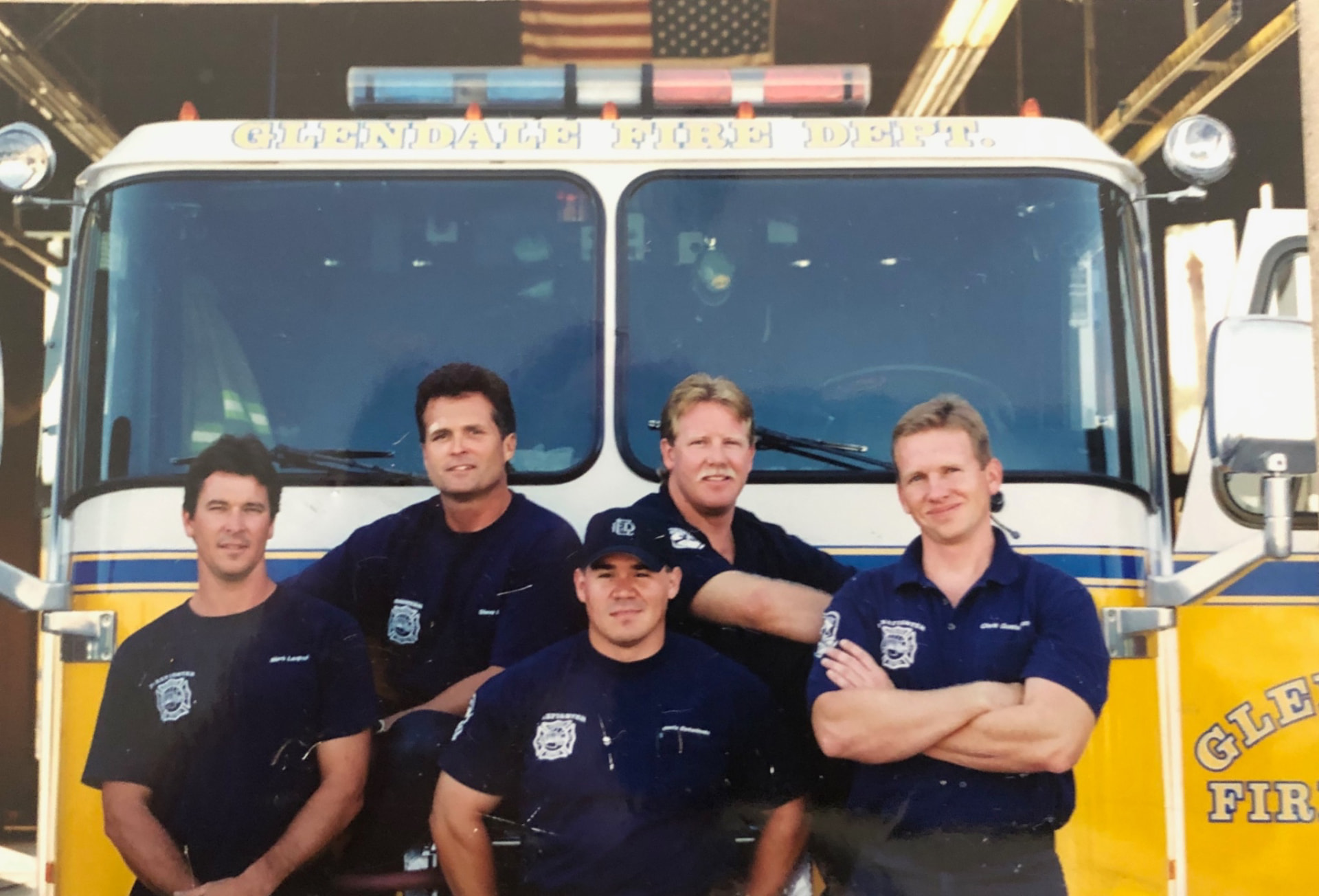 A Glendale Fire Department crew posed in front of their engine